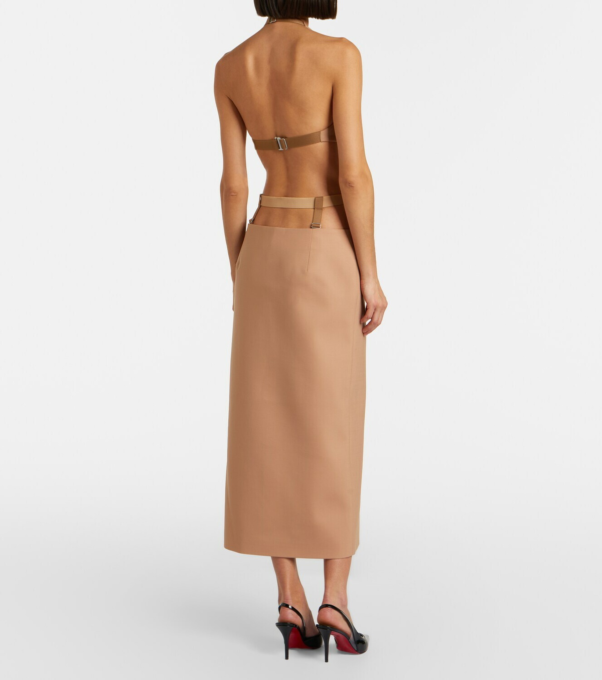 Mugler Cutout wool-blend pencil skirt