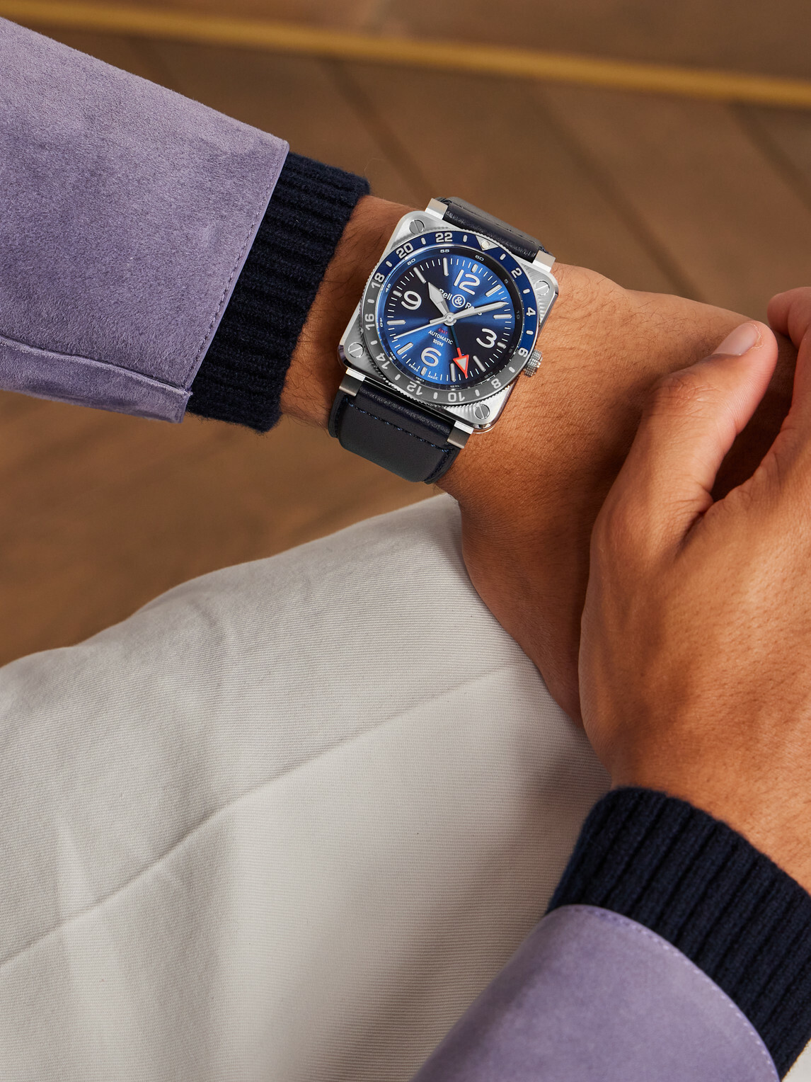 Bell & Ross - BR 03-93 GMT BLUE Automatic Stainless Steel Watch, Ref. BR0393-BLU-ST/SCA