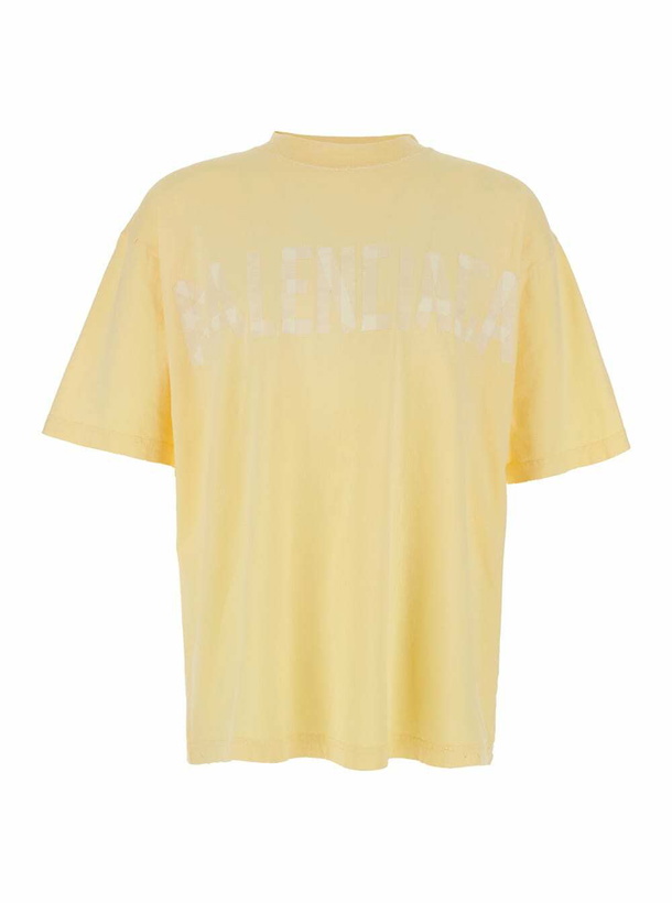 Photo: Balenciaga political C Yellow Crewneck T-shirt With Logo Lettering On The Front And Logo Print On The Rear In Cotton Man