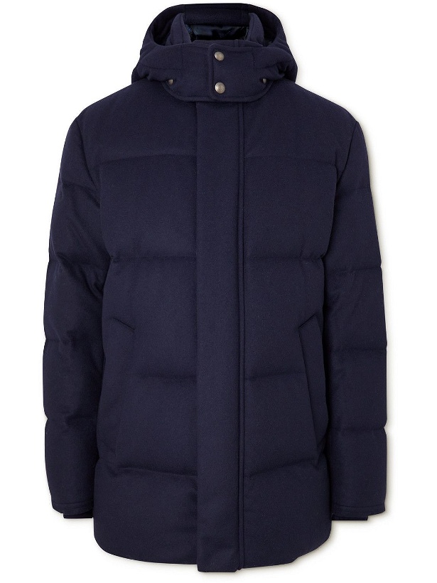 Photo: Ralph Lauren Purple label - Quilted Wool-Blend Flannel Hooded Down Jacket - Blue