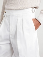 Brunello Cucinelli - Wide-Leg Pleated Cotton and Linen-Blend Bermuda Shorts - White