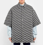 Balenciaga - Oversized Logo-Print Padded Brushed-Cotton Overshirt - Men - Black