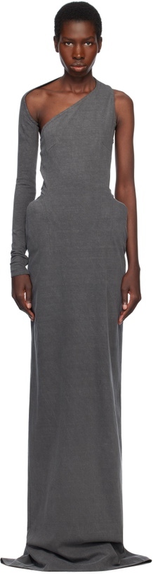 Photo: Pushbutton Gray Asymmetric Darted Slim Maxi Dress