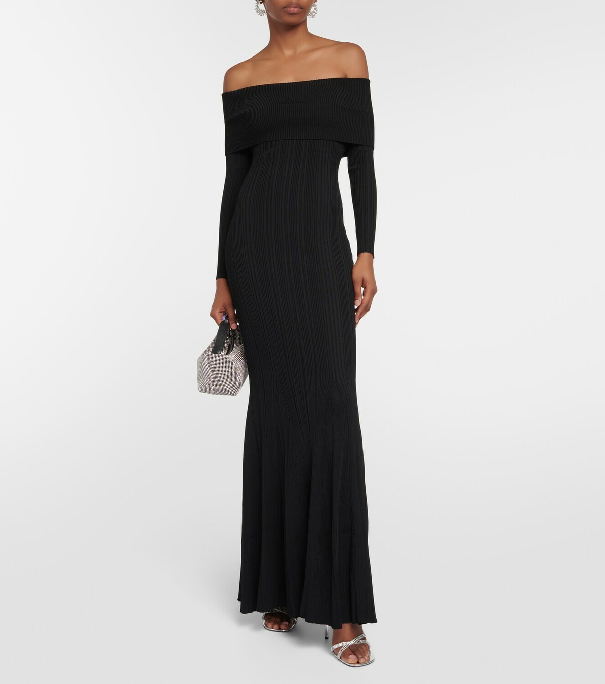 ワンピース SELF PORTRAIT KNITTED MAXI DRESS Self-Portrait Off-shoulder ribbed-knit maxi dress Self-Portrait