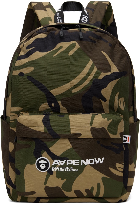 Photo: AAPE by A Bathing Ape Green Moonface Patch Camo Backpack