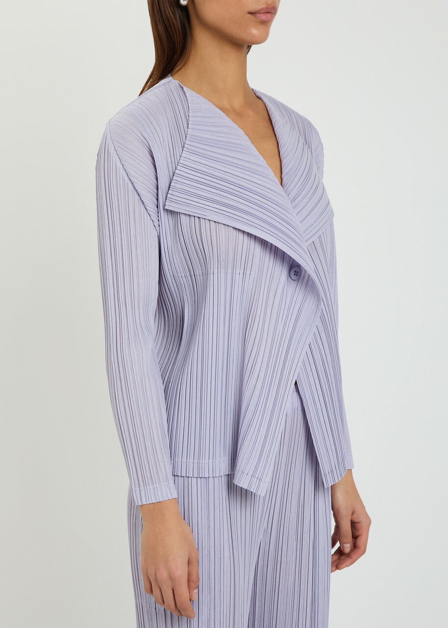 Pleats Please Issey Miyake Pleated Woven Cardigan Light Purple