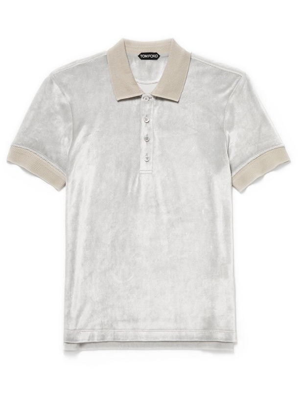 Photo: TOM FORD - Slim-Fit Modal-Blend Velour Polo Shirt - Silver