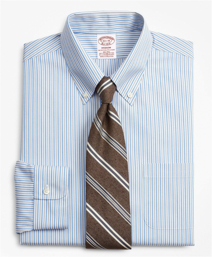 Photo: Brooks Brothers Men's Stretch Madison Relaxed-Fit Dress Shirt, Non-Iron Alternating Stripe | Blue