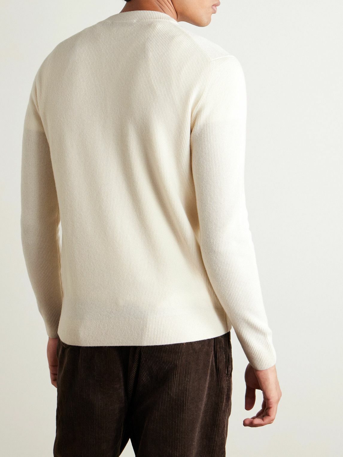 Incotex - Zanone Slim-Fit Ribbed Virgin Wool Henley Sweater - Neutrals