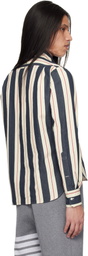 Thom Browne Navy & White Stripe Seersucker Zip Shirt