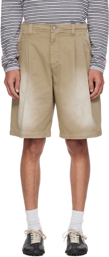 Photo: ERL Beige Pleated Chino Woven Denim Shorts