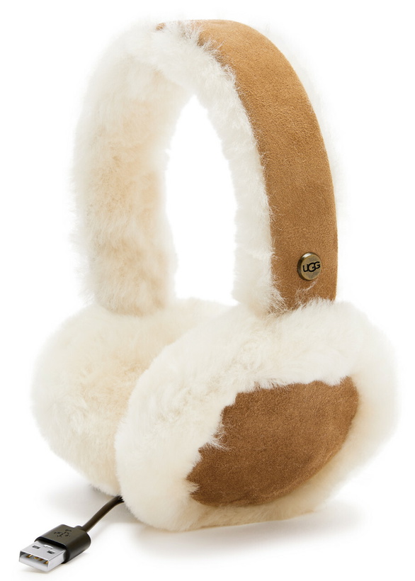 Photo: Ugg Shearling Trimmed Suede Bluetooth Earmuffs, Hats, Beige, Lining