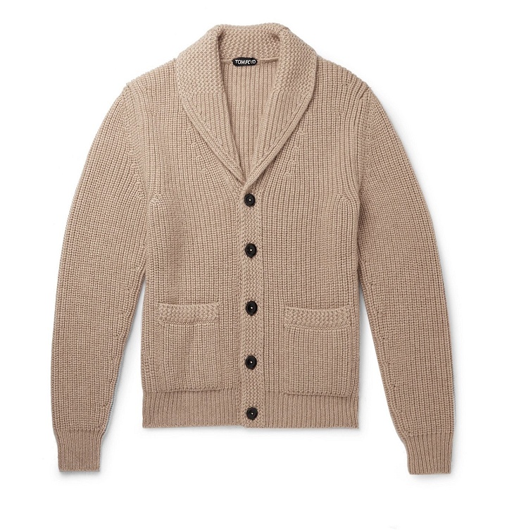 Photo: TOM FORD - Shawl-Collar Cable-Knit Cashmere and Mohair-Blend Cardigan - Neutrals