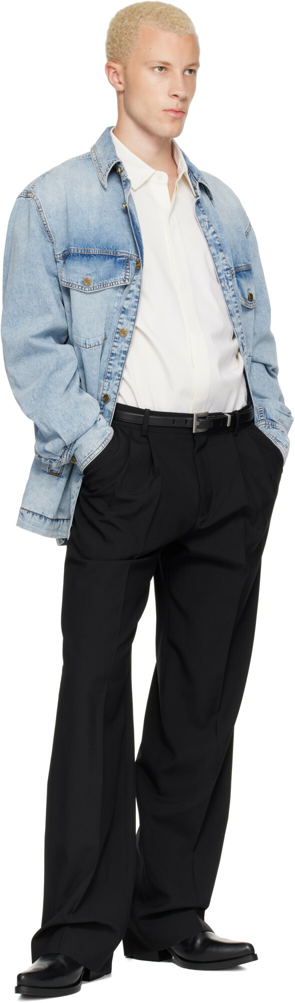BALMAIN Blue Faded Denim Shirt