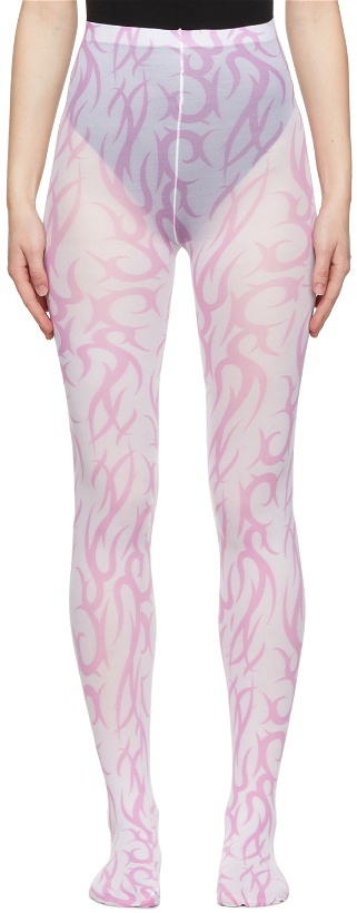 Photo: Ashley Williams Pink & White All Over Tattoo Print Tights