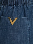 VALENTINO - V Logo Denim Chambray Mini Shorts