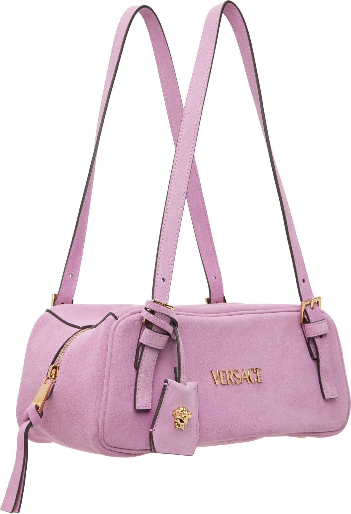 Versace Pink 'Versace Tag' Suede Bowling Bag