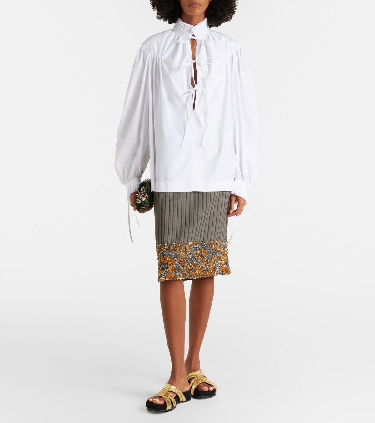 Dries Van Noten Metallic leather and suede slides