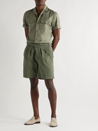 Rubinacci - Manny Straight-Leg Garment-Dyed Pleated Cotton-Twill Shorts - Green