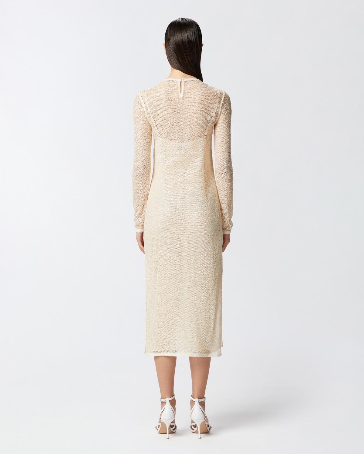 Pinko Sequinned Mesh Midi Dress G. Maroso Beige