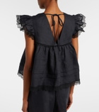 Ganni Lace-trimmed linen top