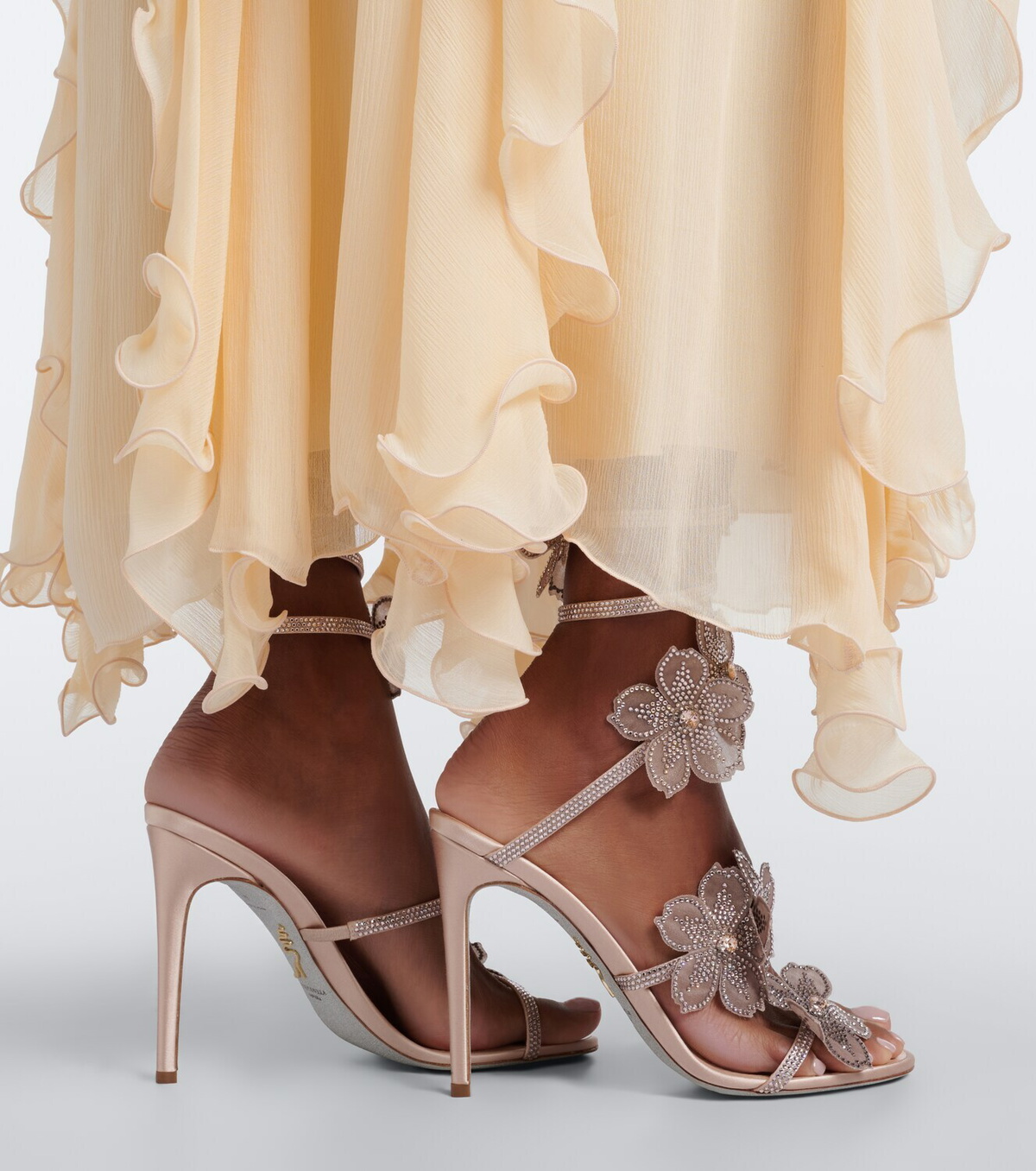 Rene Caovilla Peach floral-appliqué embellished sandals