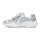 Prada Silver Leather and Mesh Straps Sneakers