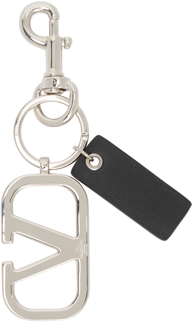 Valentino Garavani Silver & Black VLogo Signature Keychain Valentino ...