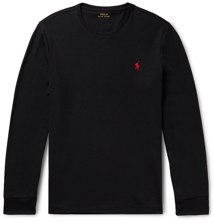 Photo: POLO RALPH LAUREN - Slim-Fit Logo-Embroidered Cotton-Jersey T-Shirt - Black