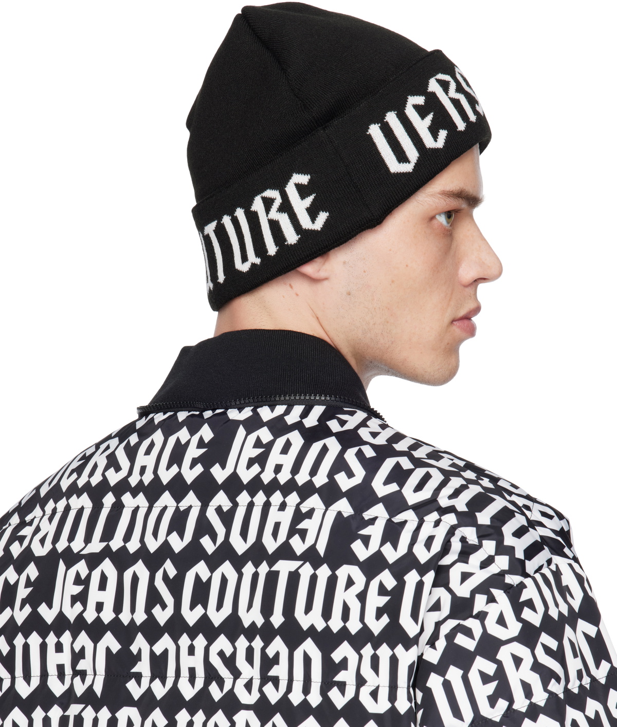 Versace Jeans Couture Black Macrologo Beanie Versace
