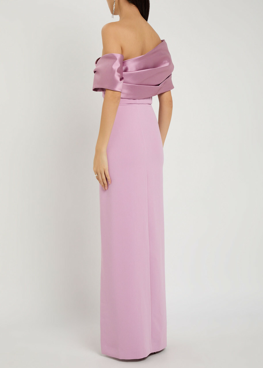 Solace London Alexis Off-the-shoulder Crepe Maxi Dress Lilac