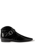 SAINT LAURENT - Dixon Croc-Effect Patent-Leather Boots - Black