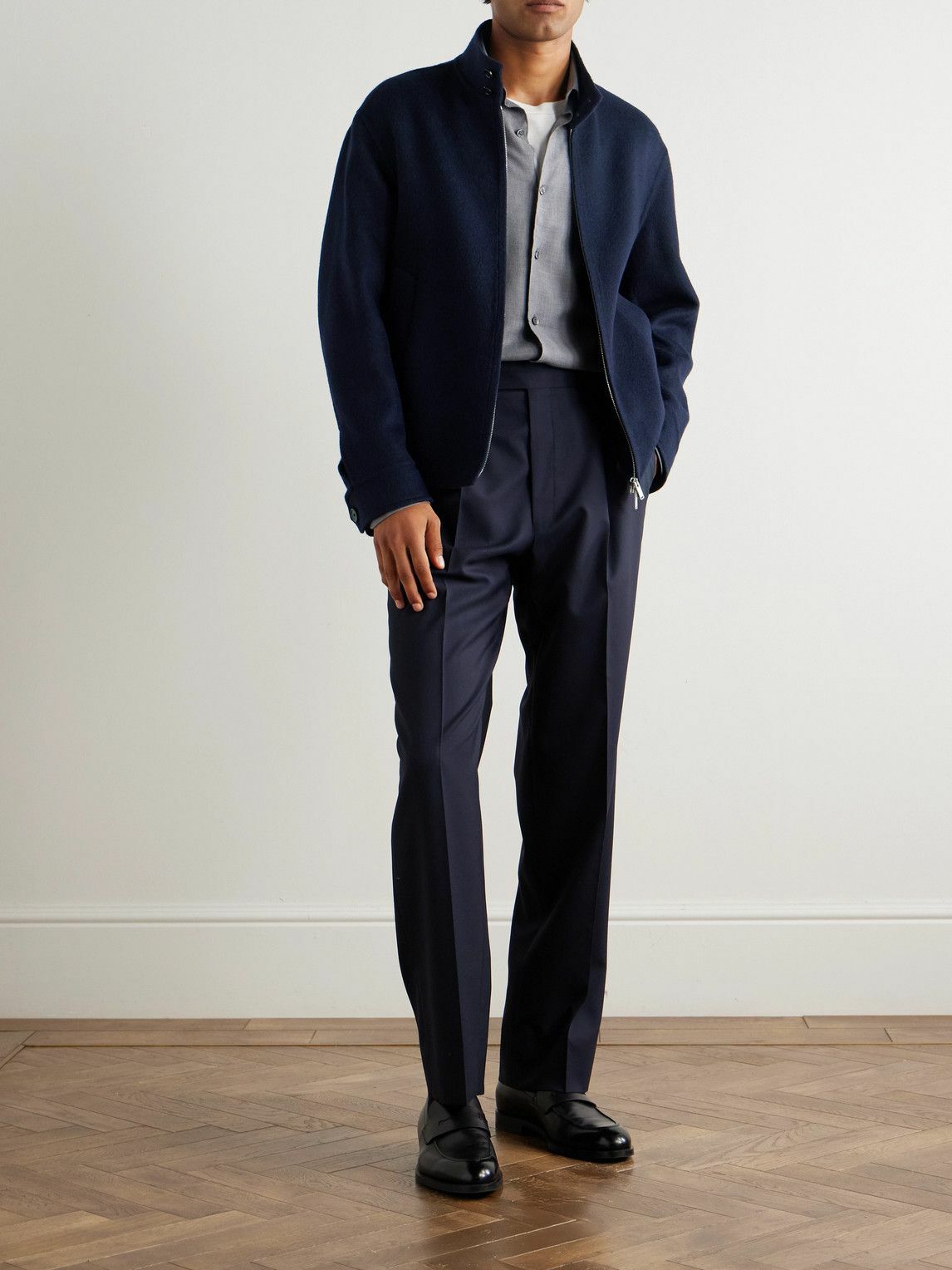 Lardini - Brushed Wool and Cashmere-Blend Bomber Jacket - Blue