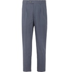 Mr P. - Dark-Blue Cropped Tapered Pleated Linen and Cotton-Blend Suit Trousers - Blue