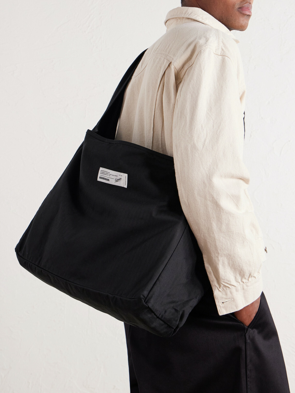 Neighborhood - Newspaper Herringbone Cotton Messenger Bag - Black