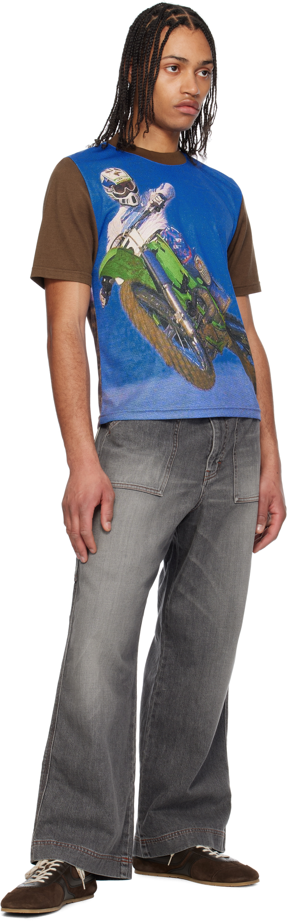 RICE NINE TEN Blue & Brown Photo Print T-shirt