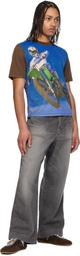 RICE NINE TEN Blue & Brown Photo Print T-shirt