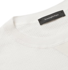 Ermenegildo Zegna - Suede-Trimmed Waffle-Knit Cashmere and Cotton-Blend Sweatshirt - White