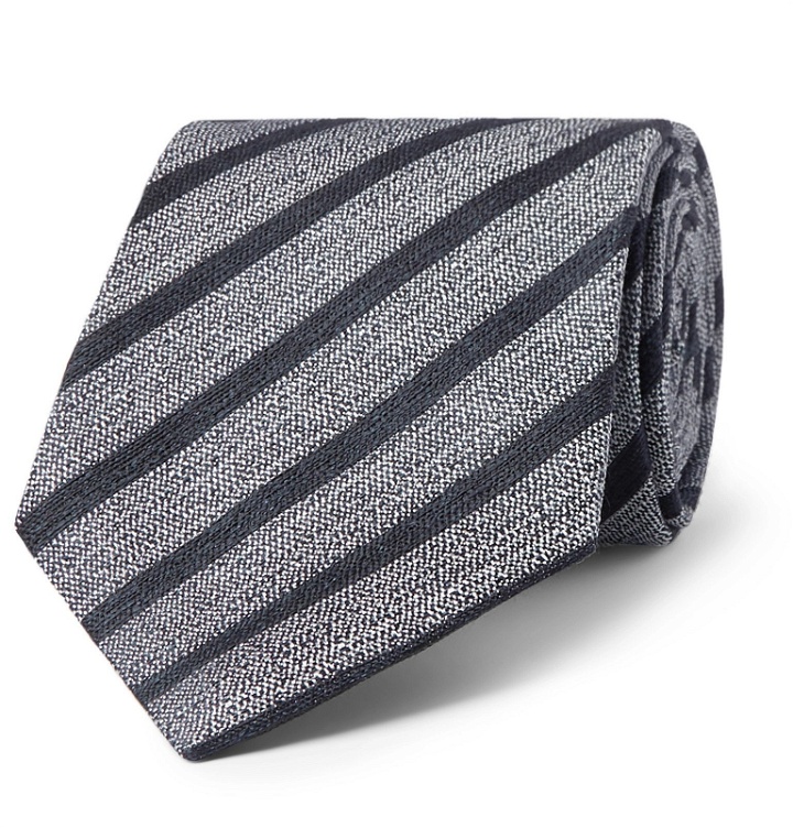 Photo: Ermenegildo Zegna - 8cm Striped Linen and Silk-Blend Tie - Blue