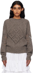 OPEN YY Taupe Alpaca Argyle Pointelle Sweater