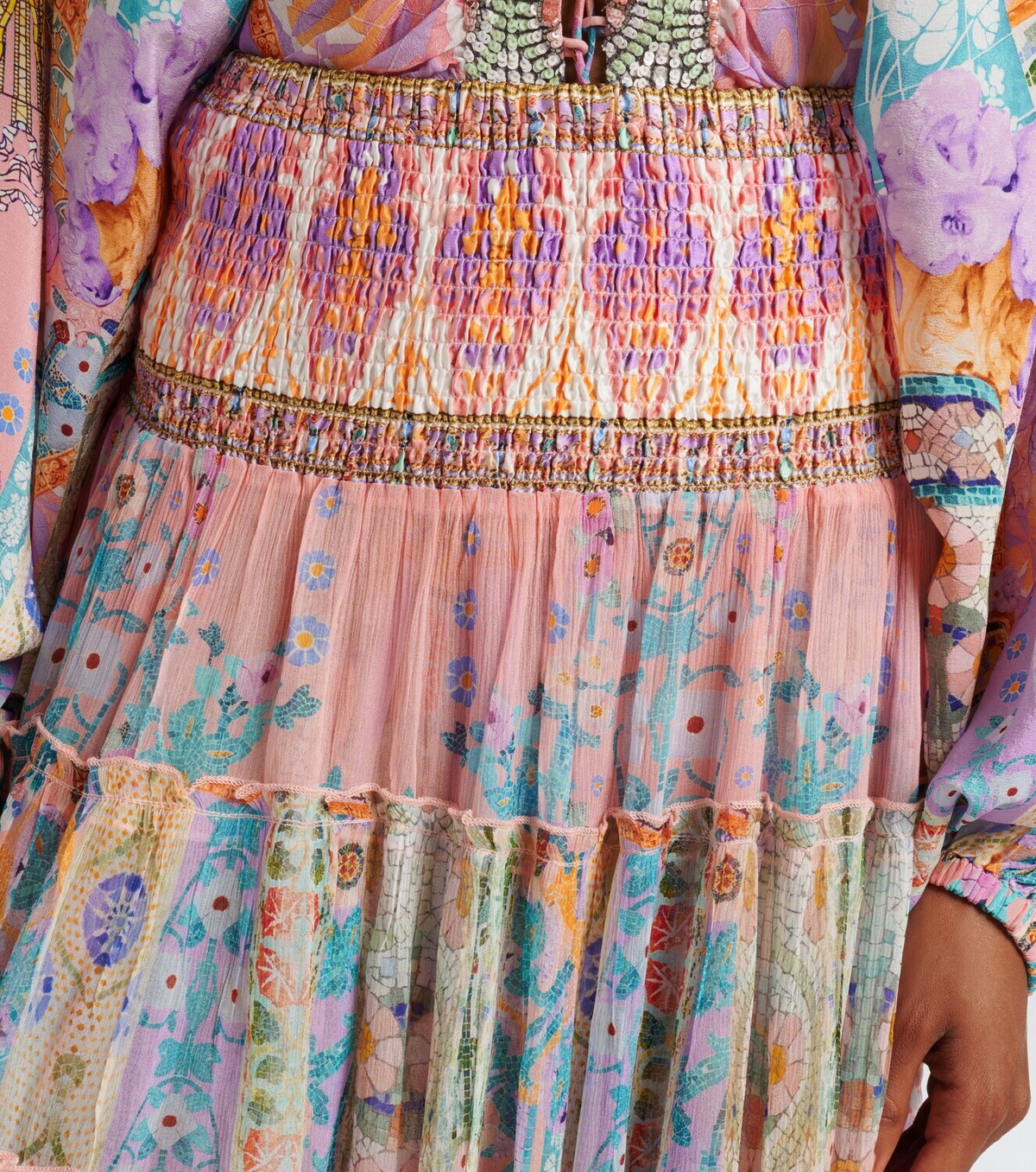 Camilla Printed tiered silk maxi skirt