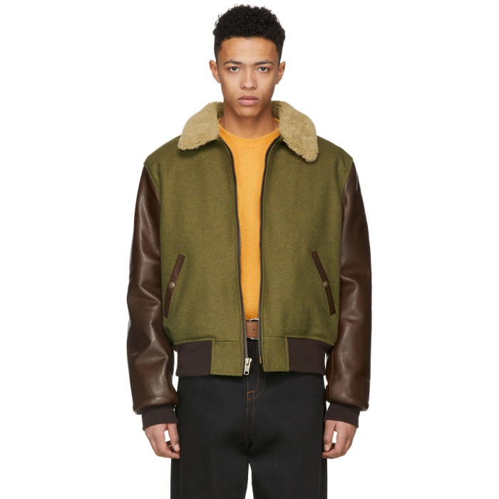 Photo: Schott Green and Brown Wool Leather Jacket
