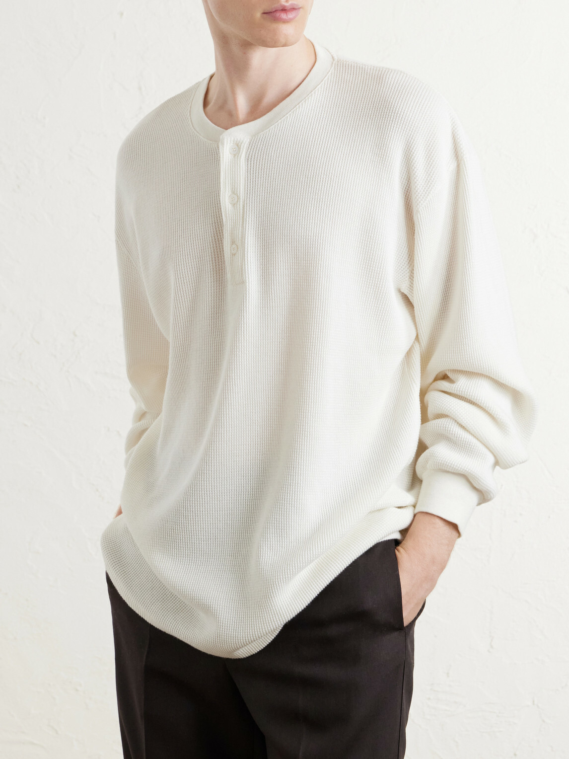 A.PRESSE - Waffle-Knit Cotton and Cashmere-Blend Henley T-Shirt - White