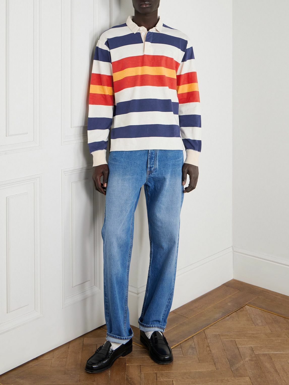 Drake's - Striped Cotton-Jersey Polo Shirt - Blue