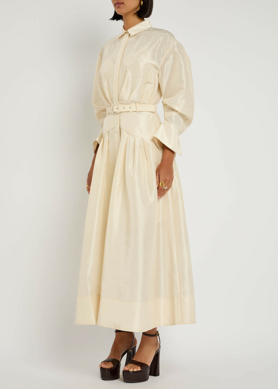 Rebecca Vallance Maple Taffeta Maxi Shirt Dress Cream