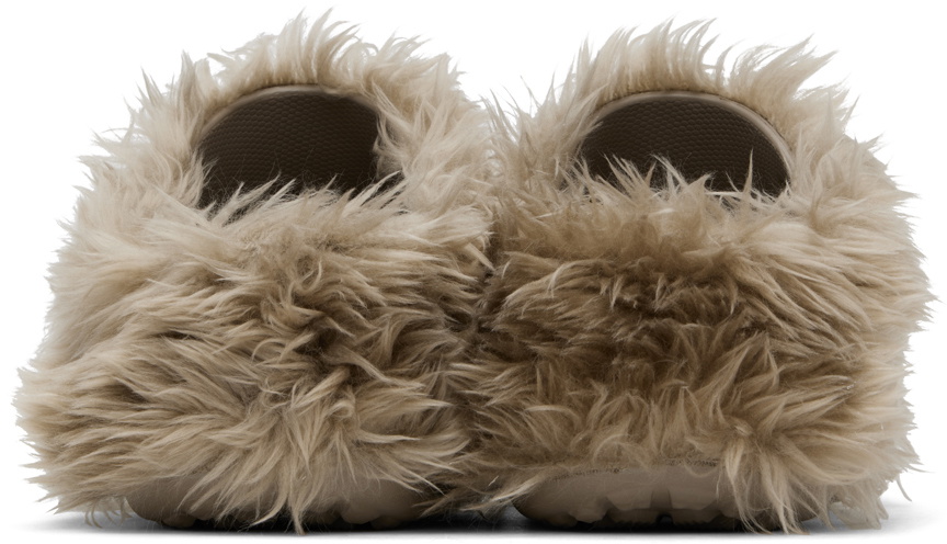Balenciaga Taupe Crocs Edition Fake Fur Mules Balenciaga