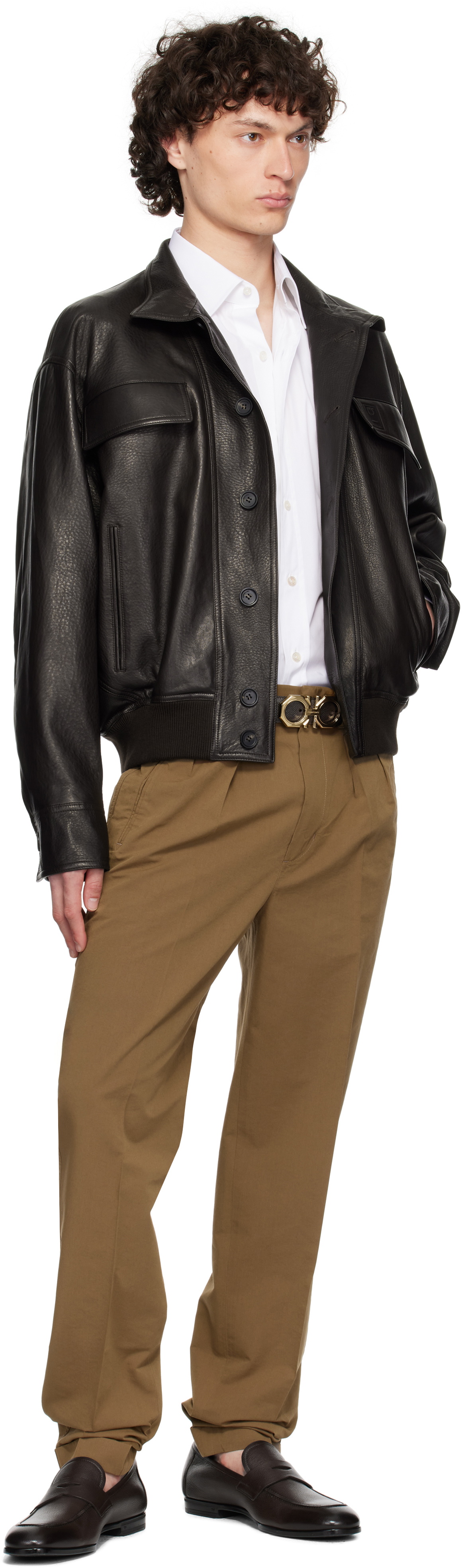 Ferragamo Brown Grainy Leather Jacket