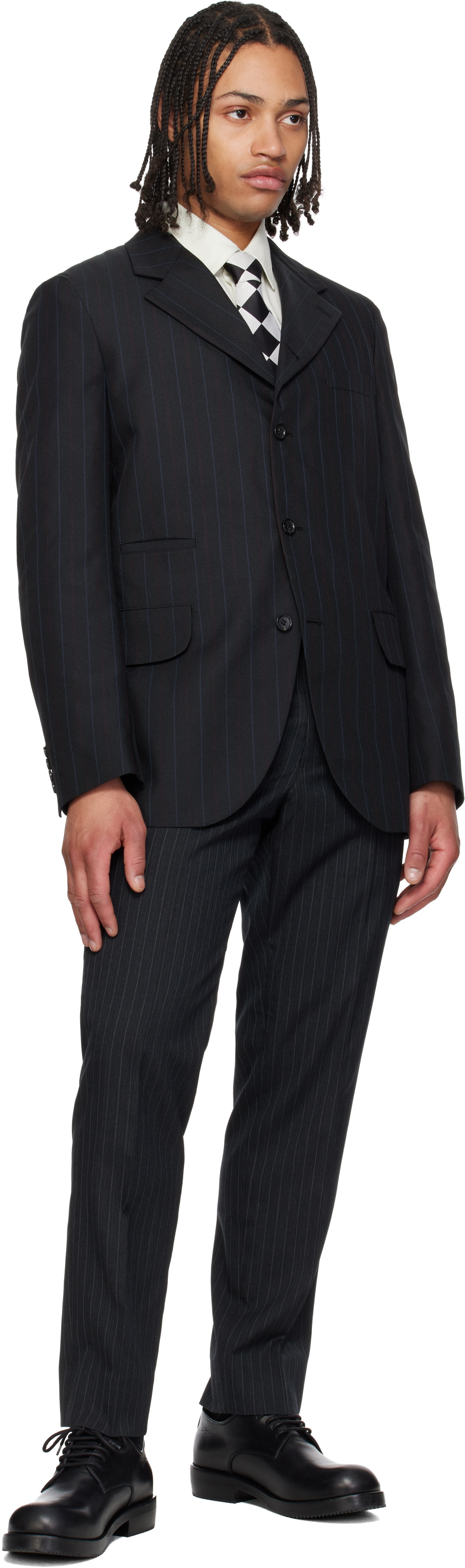 Comme des Garçons Homme Deux Black & White Silk Geometric Pattern Tie