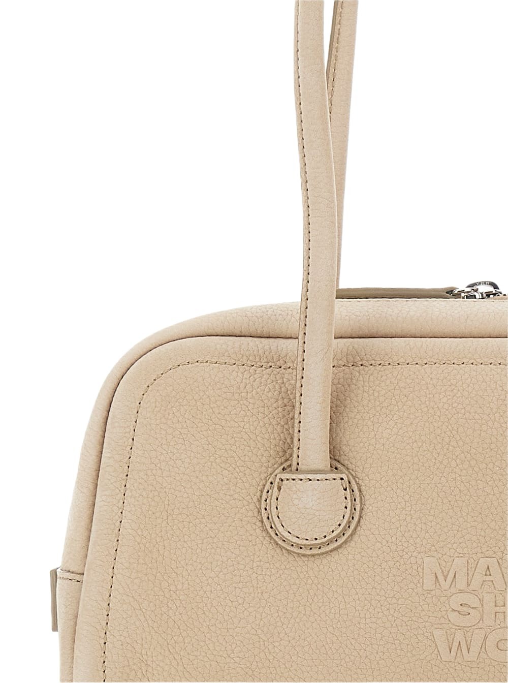 Marge Sherwood boston Beige Shoulder Bag With Embossed Logo Lettering On The Front In Leather Woman