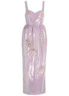 Huishan Zhang Esmeralda Floral-appliquéd Sequin Midi Dress Lilac